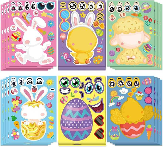 24 PCS Easter Make a Face Stickers for Kids with Chick Bunny Sheep Egg Pattern, Make Your Own Sti... | Amazon (US)