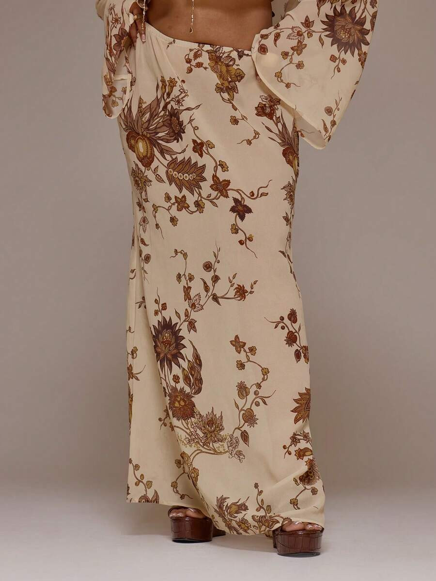 MUSERA Plus Size Floral Print Chiffon Halterneck Tiered Loose Fit Floaty Maxi Dress Spring Summer... | SHEIN