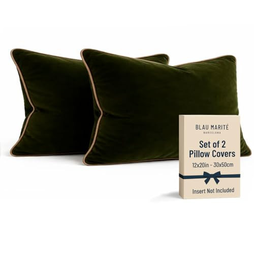Blau Marité 2 Pack Polyester Decorative Throw Pillow Covers, 12"x20", Green and Camel, Solid, Modern, Contrast Piping, Indoor Use, Bedroom & Living Room | Amazon (US)