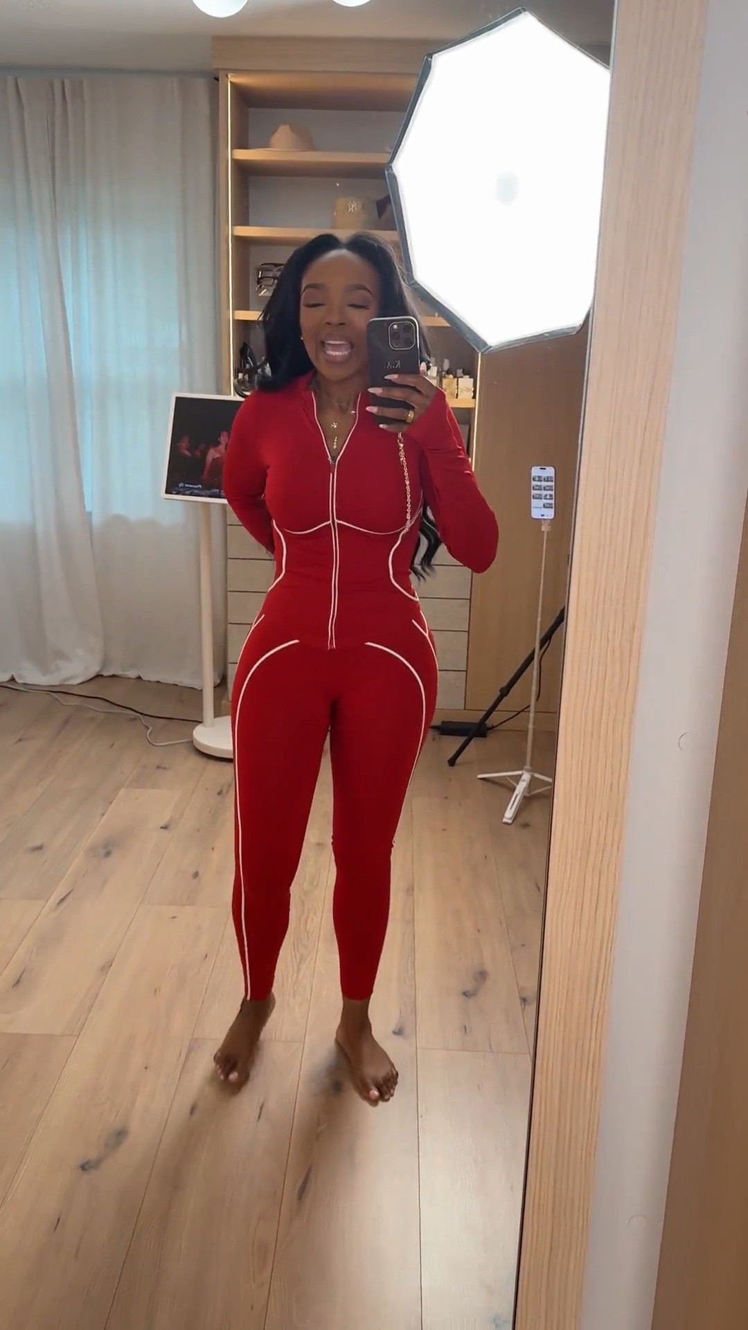 Scroll to shop this bold statement set featuring a sculpting zip-up jumpsuit with contour detailing that hugs in all the right places. This is one of those standout pieces you can dress up or down, making it a versatile staple where the cost per wear keeps dropping.

Perfect for travel days, errands, casual outings, or styled up for a sporty night out.

5'4" | 138 lbs | 34D bust | 27" waist | 40" hips

Follow me on Instagram and YouTube @kirasfashionfinds