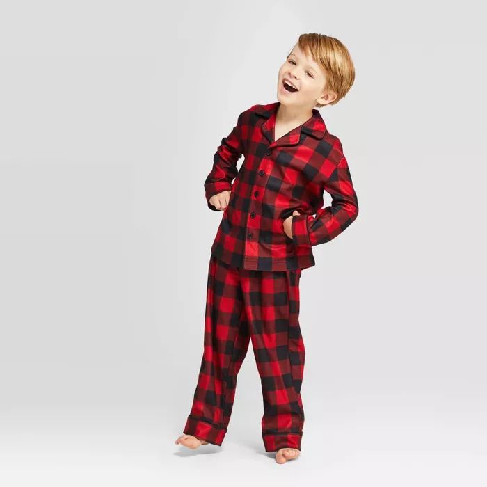 Kids' Holiday Buffalo Check Pajama Set - Wondershop™ Red | Target