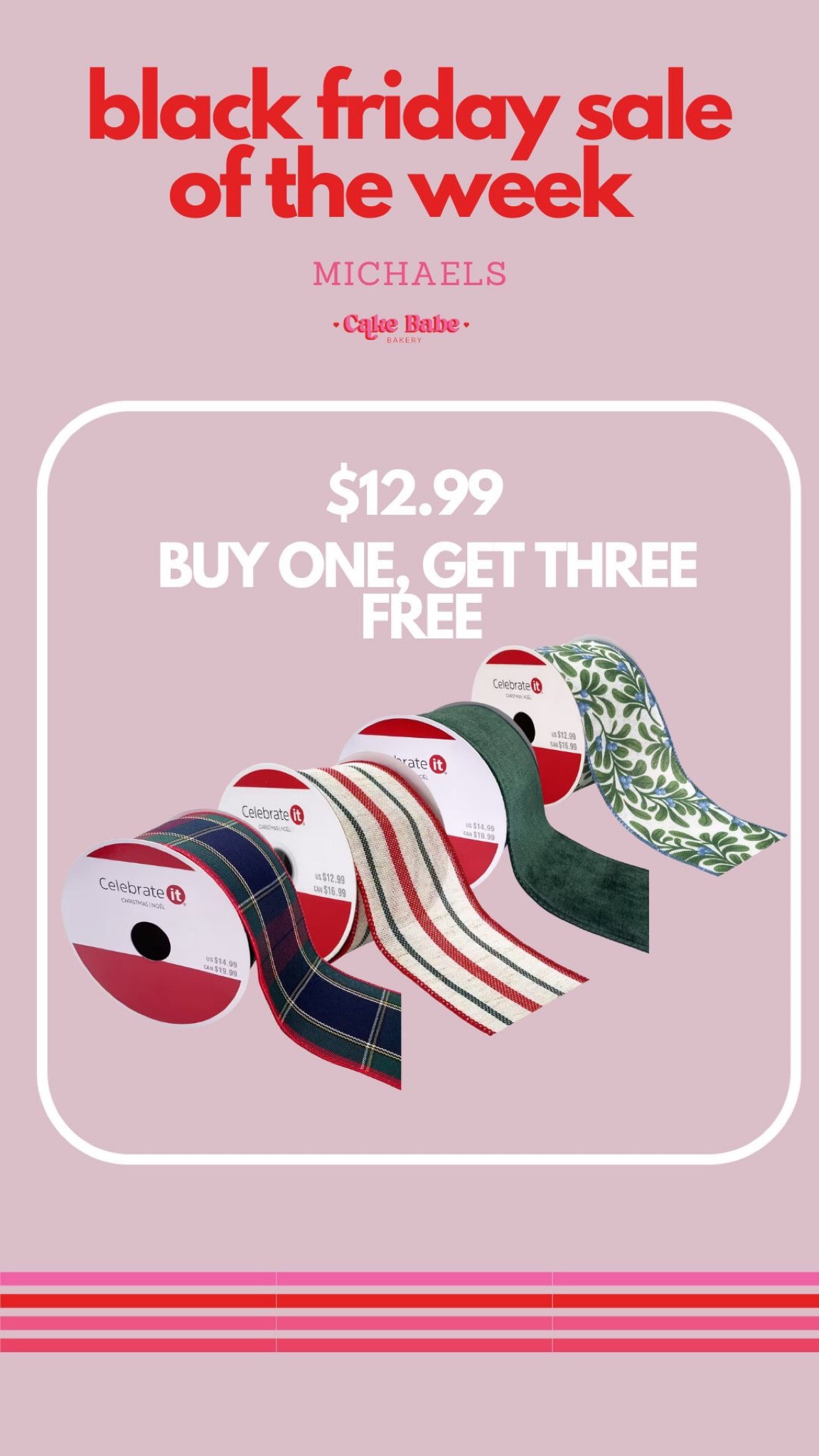 Buy one get three free Christmas ribbon from Michael’s !! 

#LTKGiftGuide #LTKHoliday #LTKSeasonal