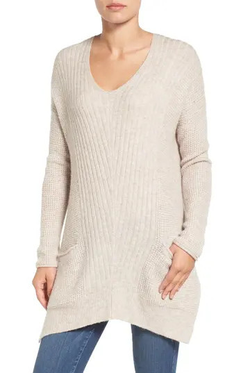 Women's Caslon Long Shark Bite Hem Sweater, Size XX-Large - Beige | Nordstrom