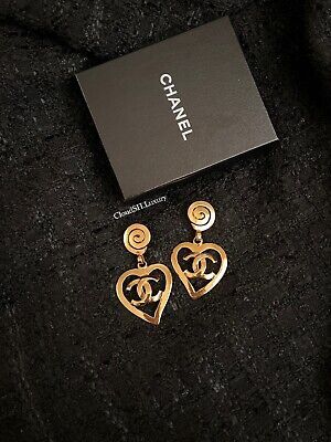 Auth Chanel Gold Vintage Swirl Heart Dangle  Drop Earrings  | eBay | eBay US