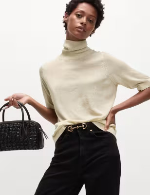 Metallic Roll Neck Knitted Top | Marks and Spencer US