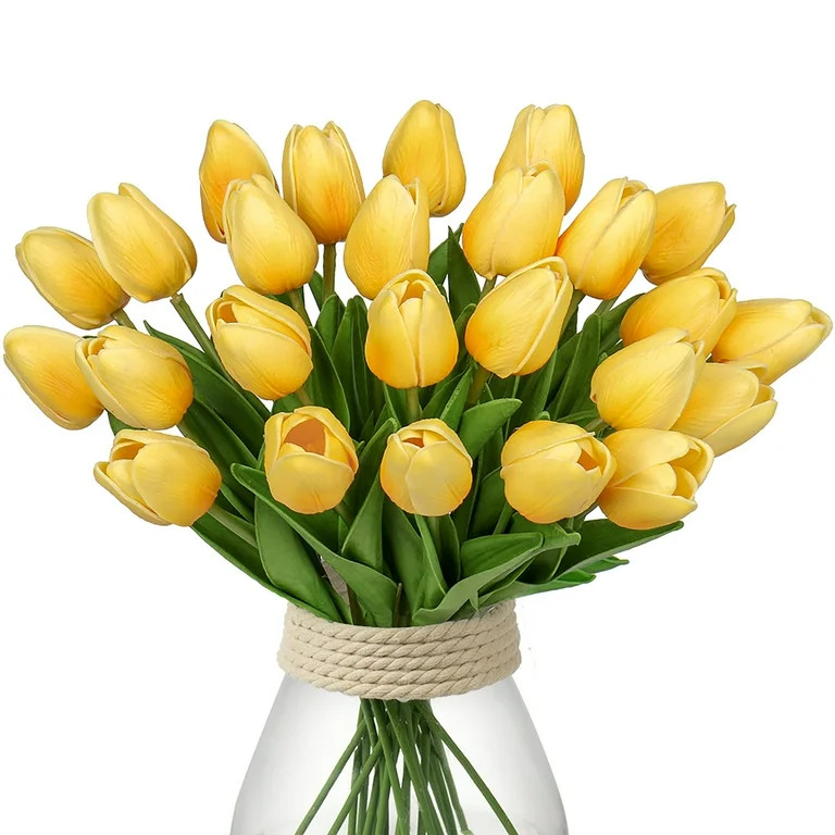 Briful 24 Pcs Yellow Tulips Artificial Flowers Real Touch Fake Tulips Fake Flowers for Mother's D... | Walmart (US)