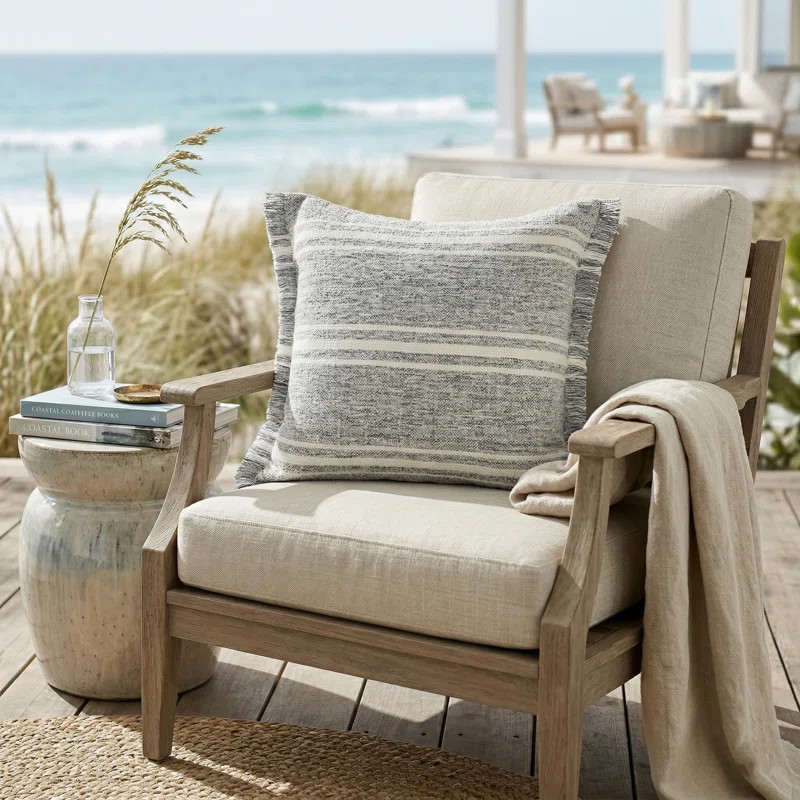 Alverta Coastal Striped Fringed Woven Outdoor Pillow | Wayfair North America