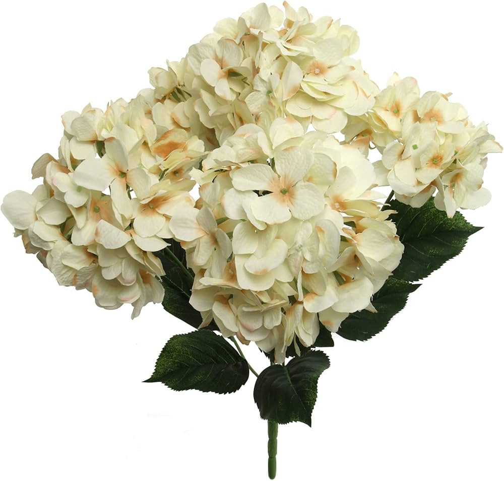 21" Artificial Beige Hydrangea Bush | 5 Realistic Silk Blooms with Green Foliage | Perfect for In... | Amazon (US)