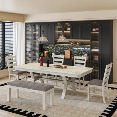 6-Piece Extendable Solid Wood Dining Table Set For 6-8 People, Kitchen Table Set With Dining Chairs And Bench, Rectangular Dining Room Table Set For K | Wayfair North America