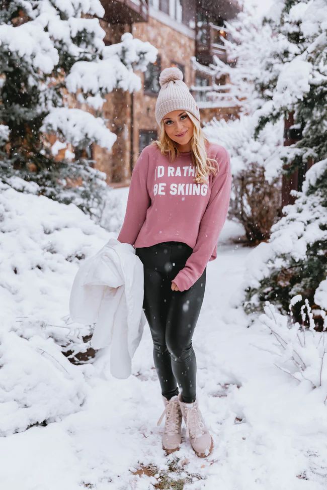 I'd Rather Be Skiing Mauve Graphic Sweatshirt | The Pink Lily Boutique