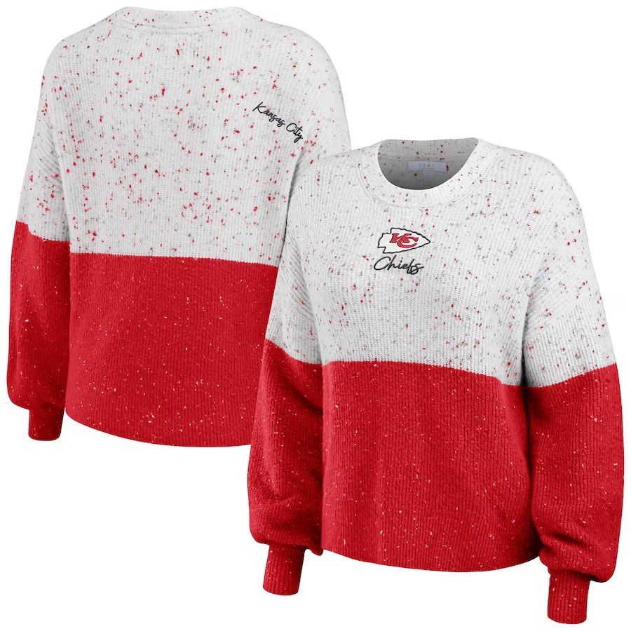 Kansas City Chiefs WEAR by Erin Andrews Women's Color-Block Pullover Sweater - White/Red | Fanatics