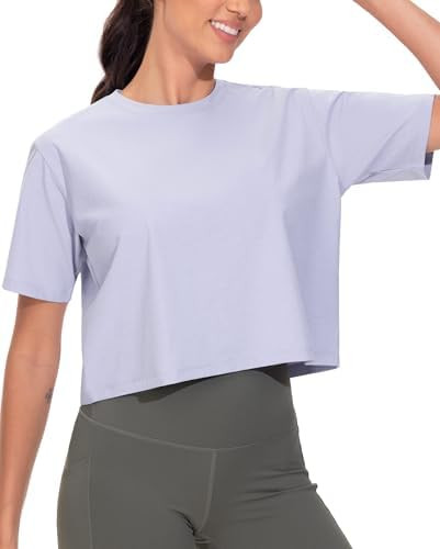 THE GYM PEOPLE Workout Crop Tops for Women Short Sleeve Shirts Loose Fit Yoga Athletic Basic Crop... | Amazon (US)