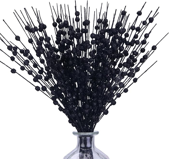 10 Pack Black Artificial Glitter Berry Stems 15.7" Fake Christmas Picks Decorative Glitter Sticks... | Amazon (US)