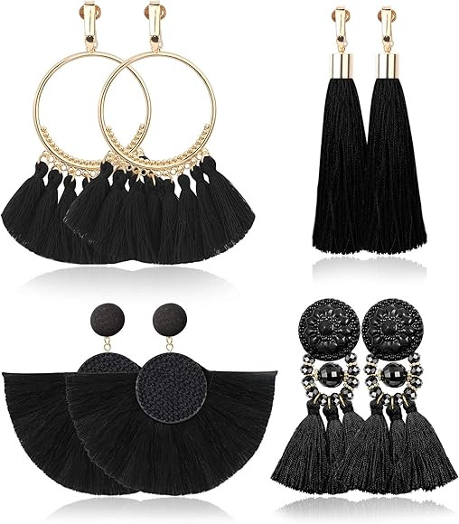 Udalyn 4 Pairs Tassel Earrings for Women Dangle Clip On Earrings Colorful Bohemian Tassel Earrings S | Amazon (US)