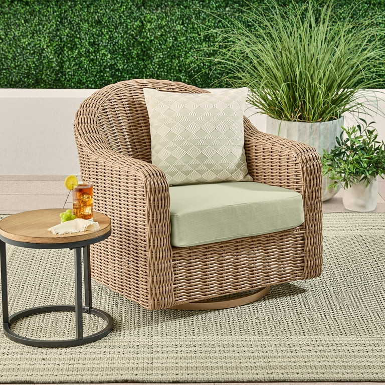 Better Homes & Gardens Bellamy Outdoor 1pk Swivel Glider Chair, Tan Wicker/Green Cushion | Walmart (US)