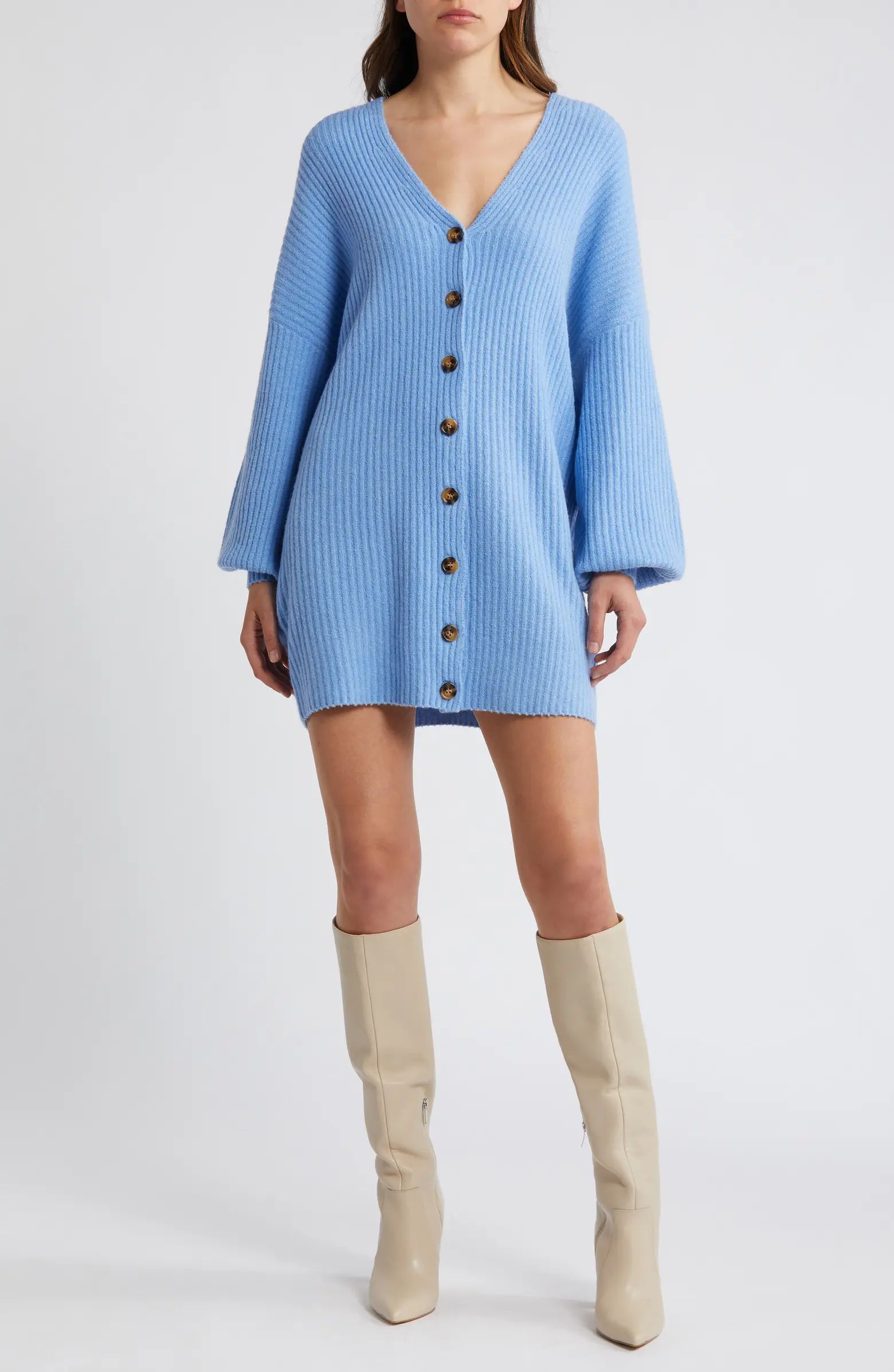 French Connection Babysoft Rib Button Front Long Sleeve Sweater Dress | Nordstrom | Nordstrom