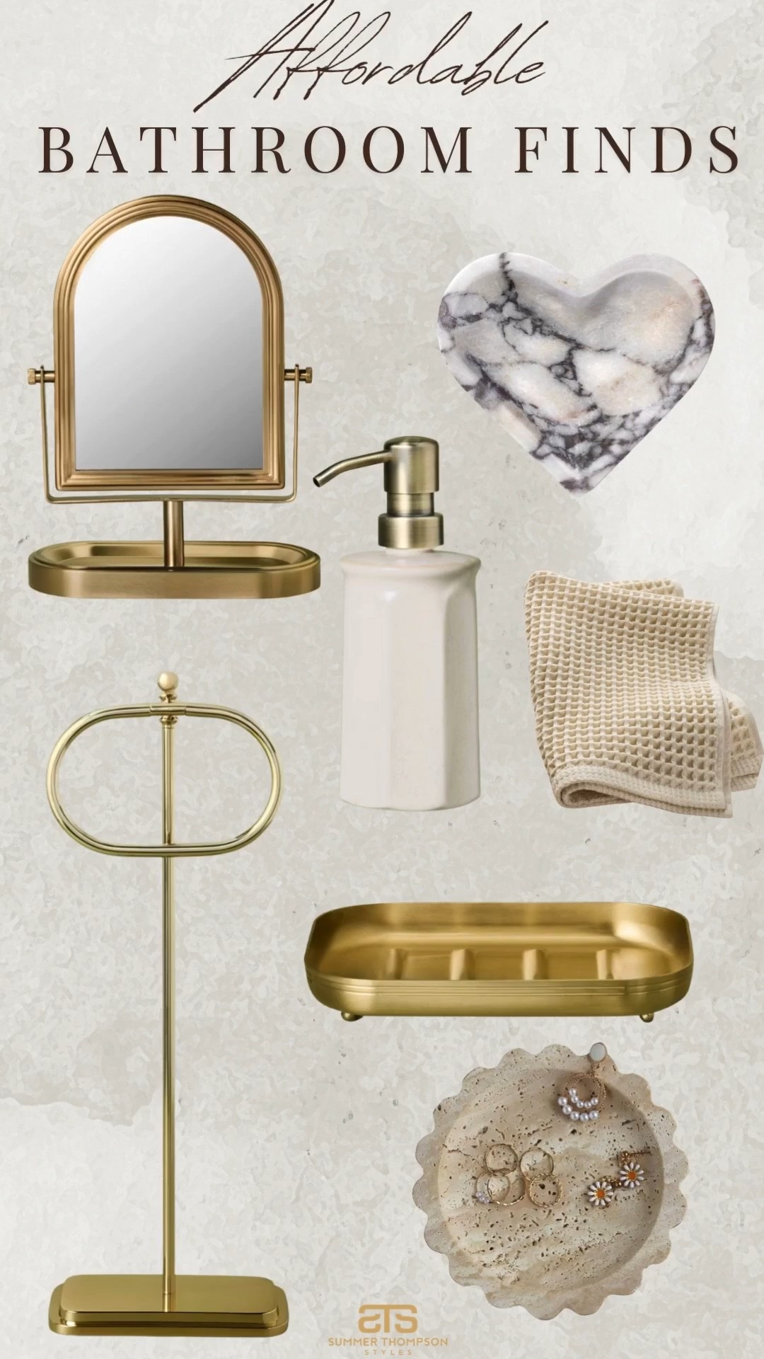 Loving the gold accents for a bathroom refresh! 

Gold accents tray mirror marble tray hand towel soap pump neutral bathroom decor spring refresh 

#LTKSeasonal #LTKHome