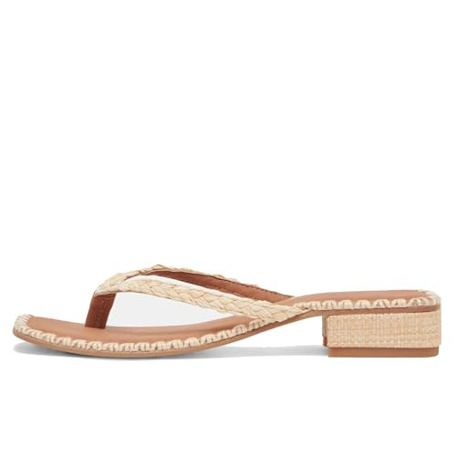 DOEYG Raffia Heels Sandals for Women Summer Beach Flip Flops Square Open Toe Flat Heeled Sandals Dressy Comfortable Slip on Thong Sandals | Amazon (US)