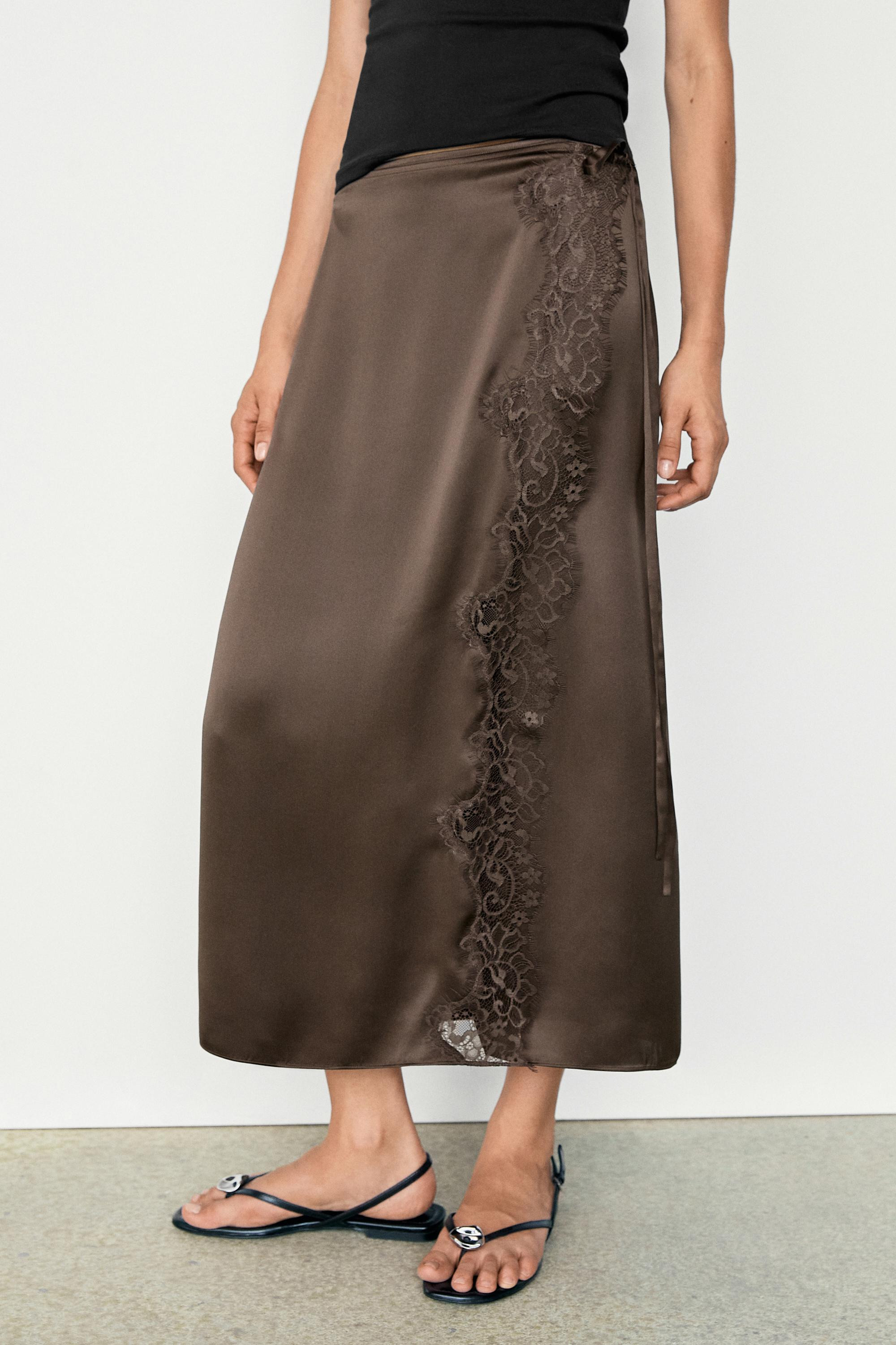 100% silk lace-detail pareo skirt | Zara US