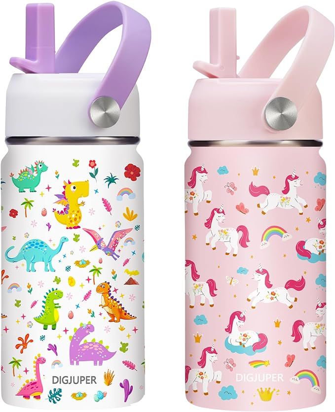 Girls Water Bottle Insulated - 14oz Kids Cups with Straw Lid & Handle for School, Stainless Steel... | Amazon (US)