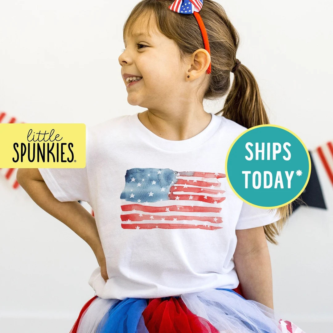 Watercolor American Flag Shirt for Kids, Toddler 4th of July Shirts, Fourth of July Graphic Tee -... | Etsy (US)