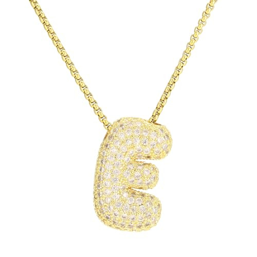 Bubble Letter Necklace 14K Gold Diamond Balloon Initial Pendant Necklace for Women Dainty Chunky Bubble Initial Necklace Gifts for Women Initial E | Amazon (US)