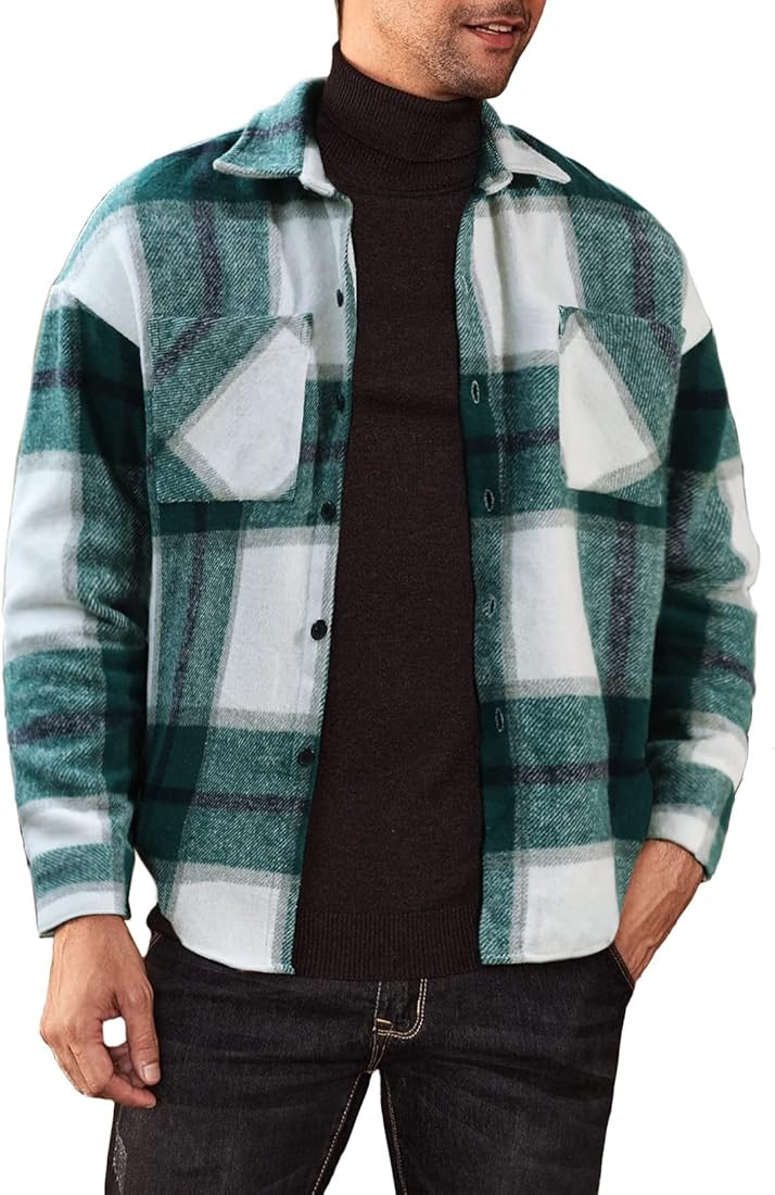Renaowin Mens Flannel Plaid Shirt Jacket Casual Button Down Shacket Jackets | Amazon (US)
