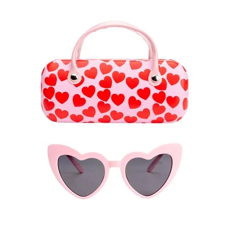 Wonder Nation Girls Heart Sunglasses with Case Pink/Red | Walmart (US)