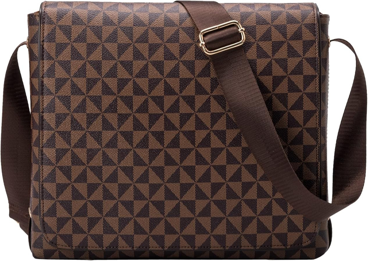 Fashion Shoulder Bag Briefcase Checkered Design Faux Leather Purse for Men and Women | Amazon (US)