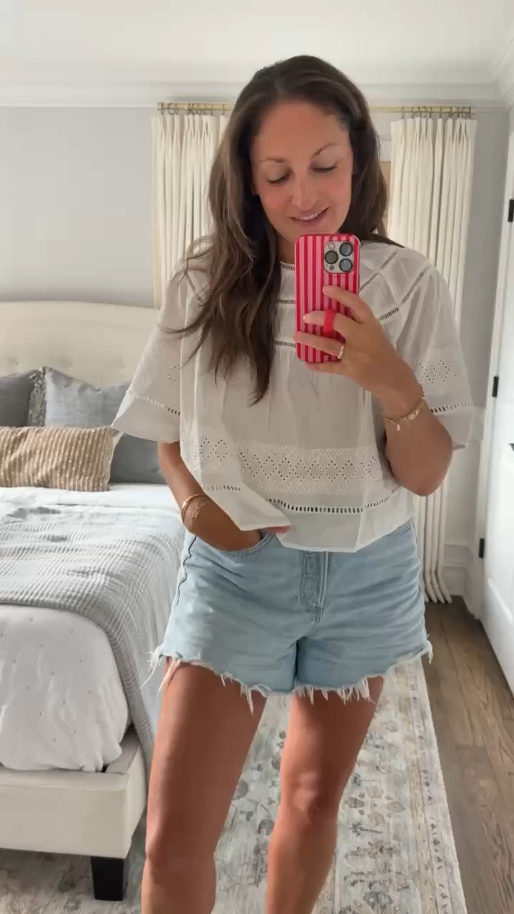 This white eyelet top is such a good late summer piece. I love it paired with denim shorts now, then layered with jeans or trousers when the weather cools down. The jewelry adds the perfect finishing touch.

eyelet top, white blouse, denim shorts, summer outfit, transitional style, everyday outfit, casual summer look, gold jewelry, wardrobe staples, late summer style, girlonthehudson

#LTKmomlife #LTKootd #LTKgrwm