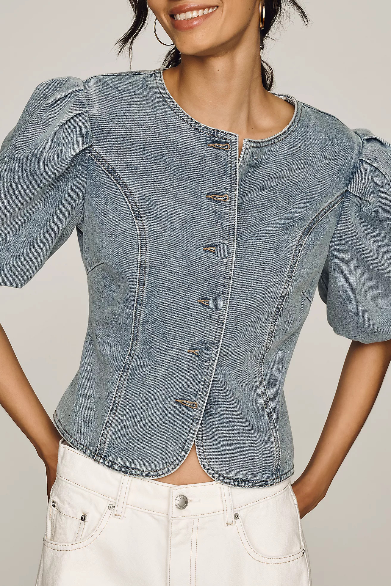 Dolan Washed Denim Puff Sleeve Jacket | Anthropologie (US)