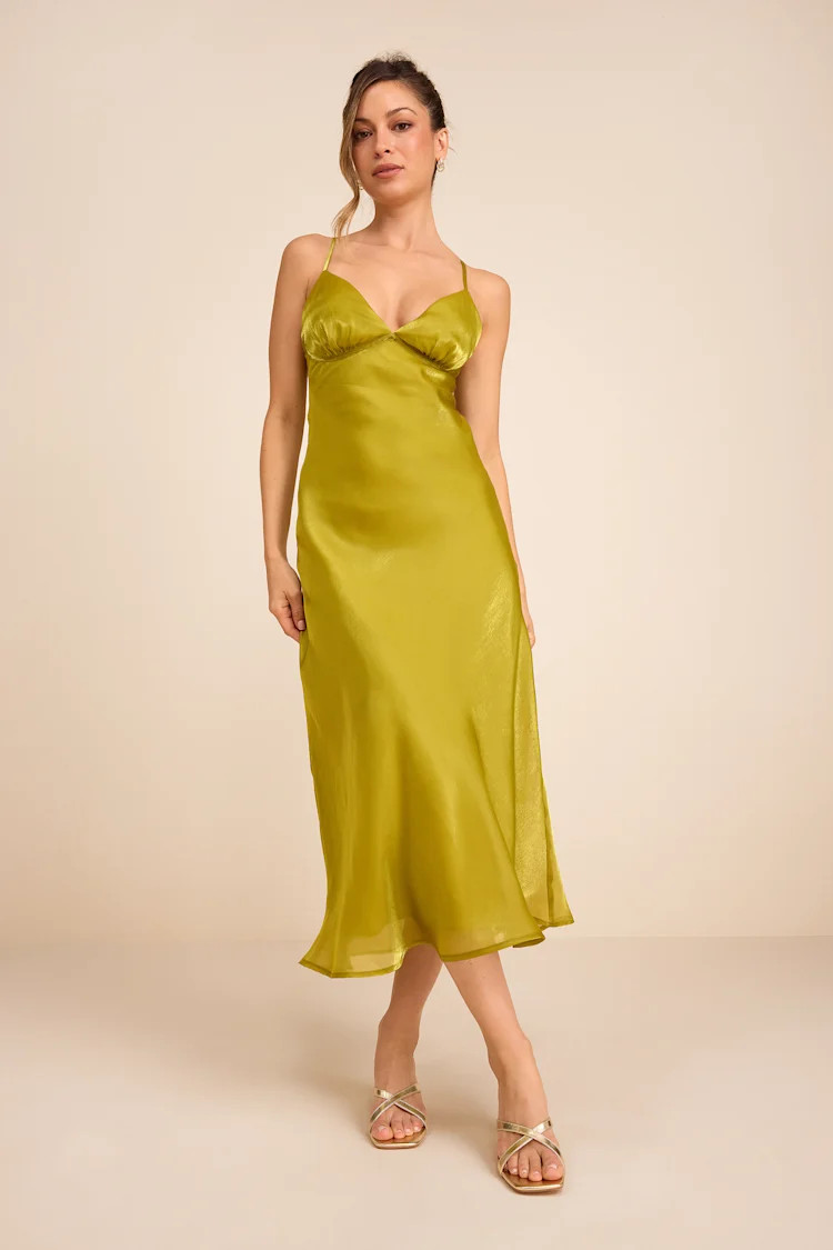 Alaia Chartreuse Satin Backless Midi Dress | Lulus