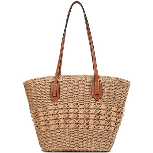 YAVCOOL Straw Bag for Women Straw Woven Beach Tote Bag Casual Hobo Shoulder Bag Handbags Summer Handmade Beach Purse | Amazon (US)