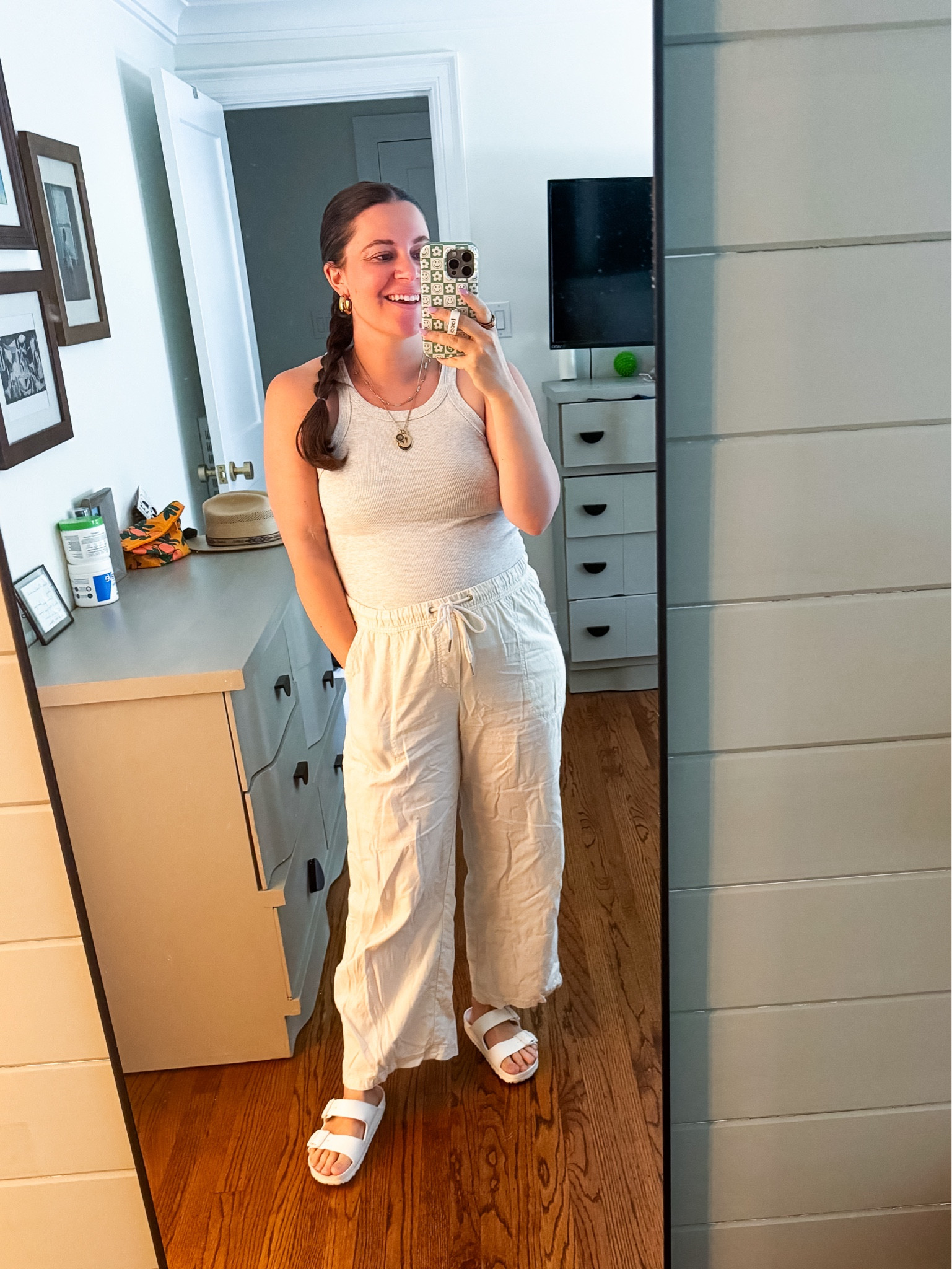 Thankful that these pants are still hanging on at 24 weeks pregnant! One of my best purchases of spring. I’m wearing L. Tank I’m wearing M and shoes fit TTS