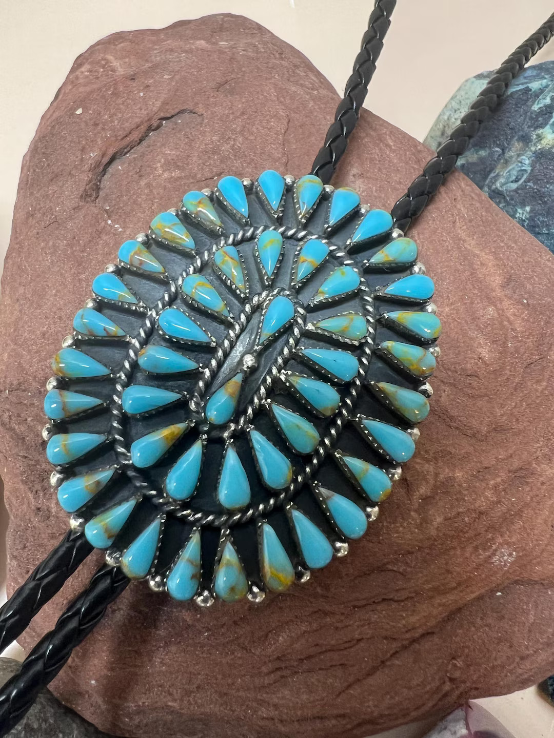 *Handmade * Material: Turquoise, Sterling Silver *This awesome Bolo tie has a Southwestern design... | Etsy (US)