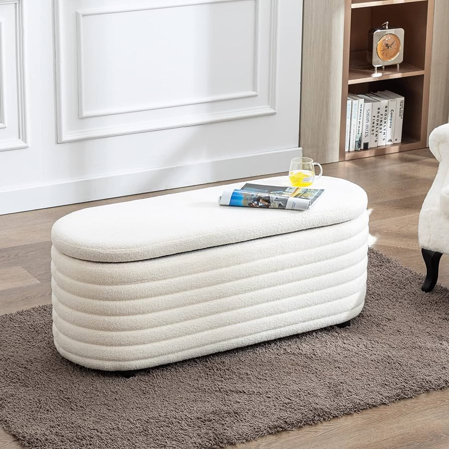 chairus Modern Storage Ottoman 45" Faux Fur Entryway Bench Comfy Upholstered Stool for Living Roo... | Amazon (US)