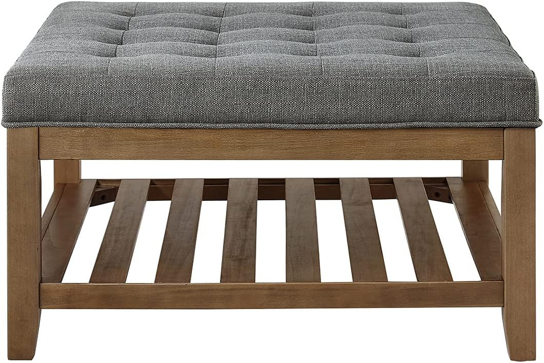 24KF Large Square Upholstered Tufted Linen Ottoman Coffee Table , Large Footrest Ottoman with Sol... | Amazon (US)