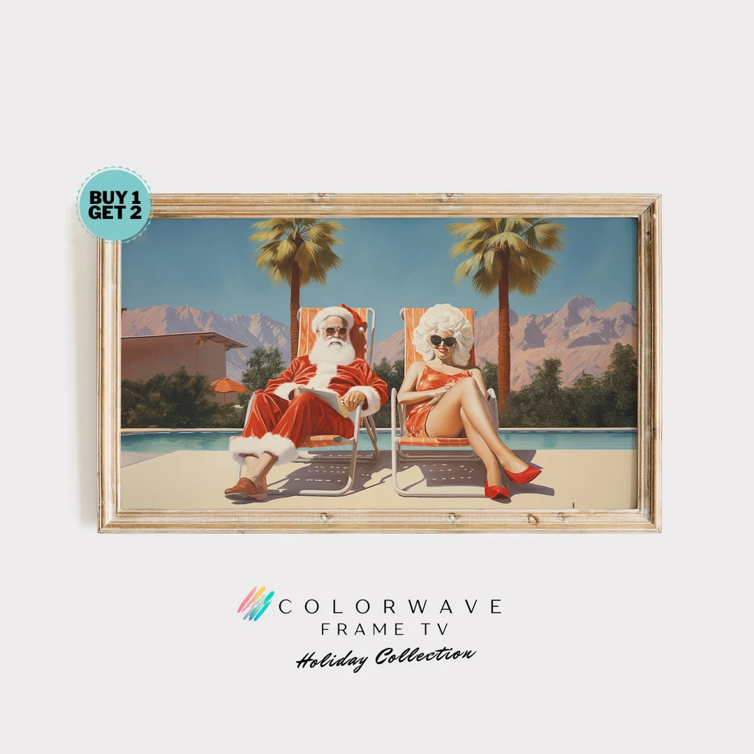 Santa & Mrs Claus on Vacation Retro Frame TV Image Funny Christmas Art Retro Wall Art Digital Dow... | Etsy (US)