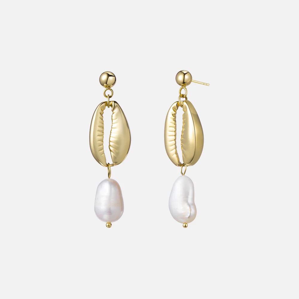 Gold Puka Shell & Pearl Earrings | Victoria Emerson