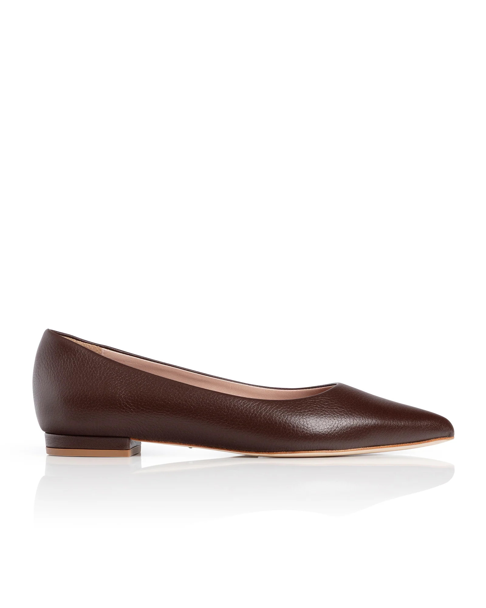 Lulu Chocolate Textured Leather Flat | Emmy London | Emmy London