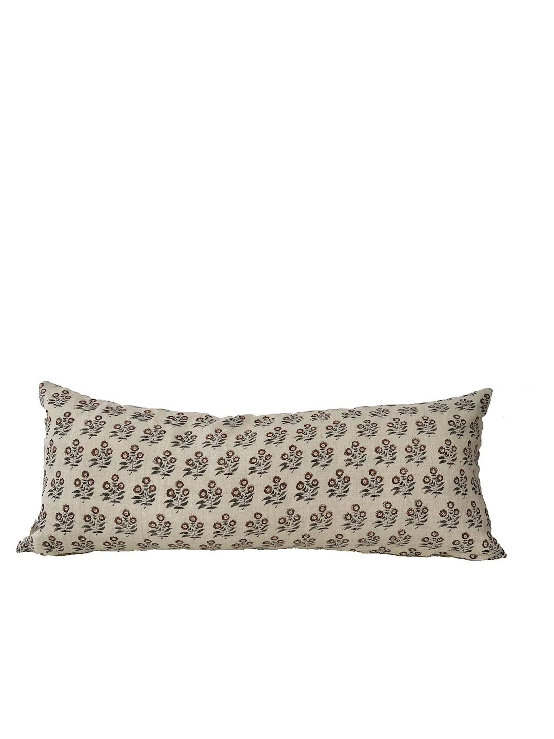 Block Print Linen Pillow Sage Green Floral Pillow. Lumbar - Etsy Canada | Etsy (CAD)
