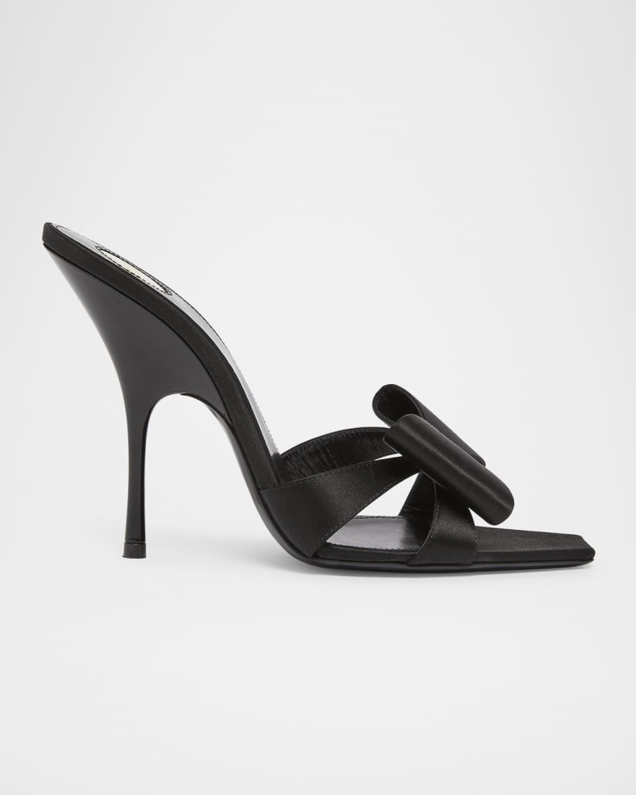 Saint Laurent Tuxedo Bow Satin Stiletto Sandals | Neiman Marcus
