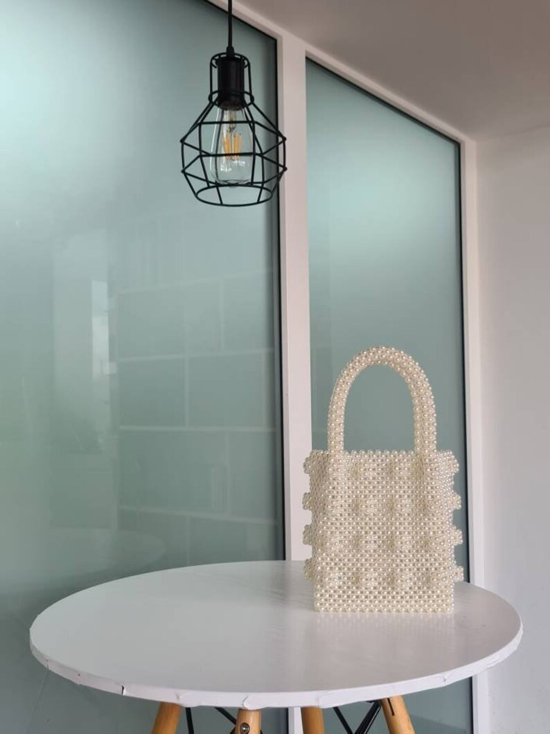 Pearl beaded tote bag, Prom 2021 bag, Bag with silk lining, Summer ivory tote handbag, Retro casu... | Etsy (US)