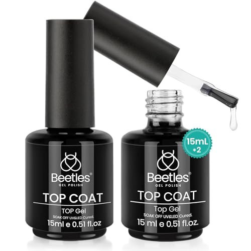 beetles Gel Polish 2Pcs 15ml No Wipe Top Coat Gel Nail Polish High Gloss Shiny Long-Lasting Clear Gel Top Coat, Soak Off Nail Lamp, Christmas Nails Home DIY Manicure and Nail Salon Gifts for Girls | Amazon (US)