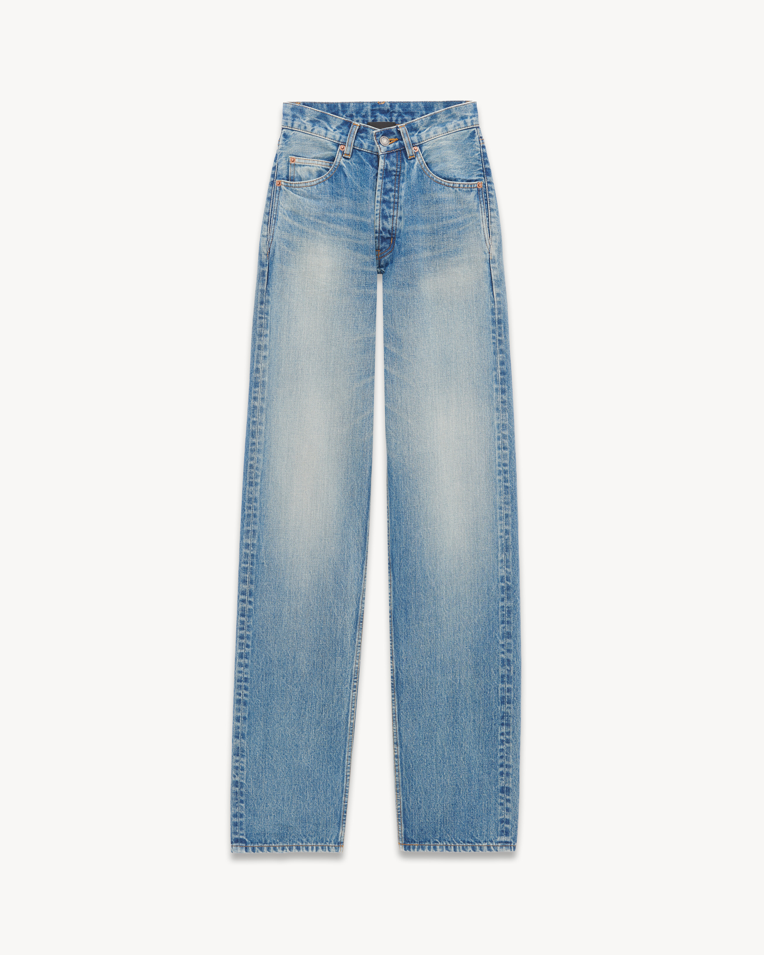 V-Waist Long Baggy Jeans in Vintage Blue Denim | Saint Laurent Inc. (Global)