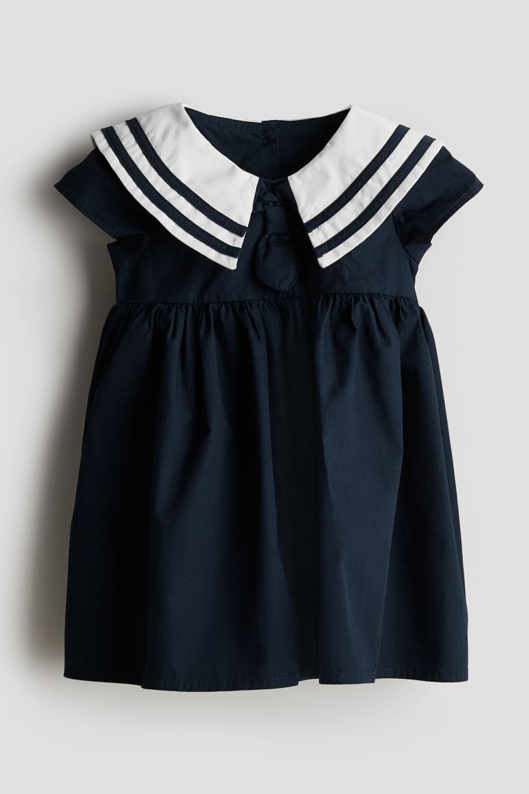 Cotton Sailor Dress - Round Neck - Short sleeve - Navy blue - Kids | H&M US | H&M (US + CA)