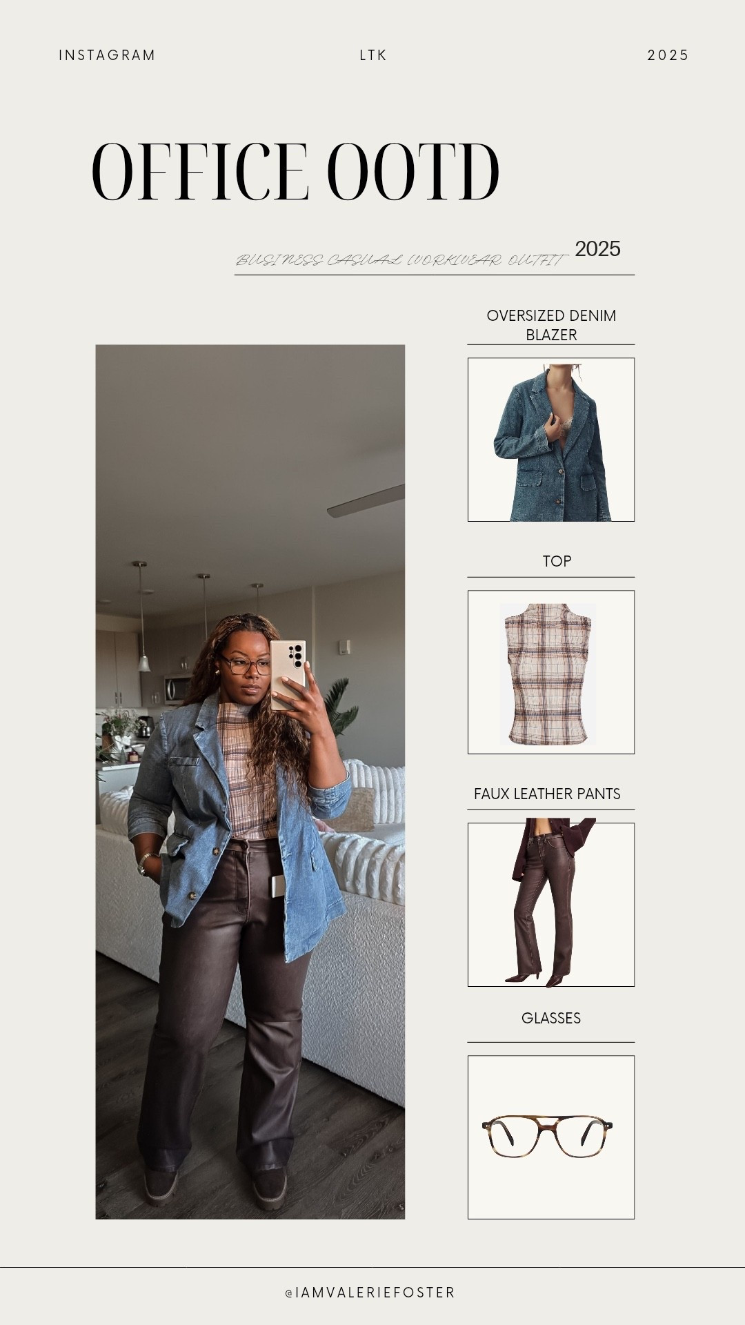 A soft spin on business casual: denim blazer, plaid top, and faux leather pants. Effortless, comfy, and still giving “put together.”

#LTKootd #LTKSaleAlert #LTKWorkwear