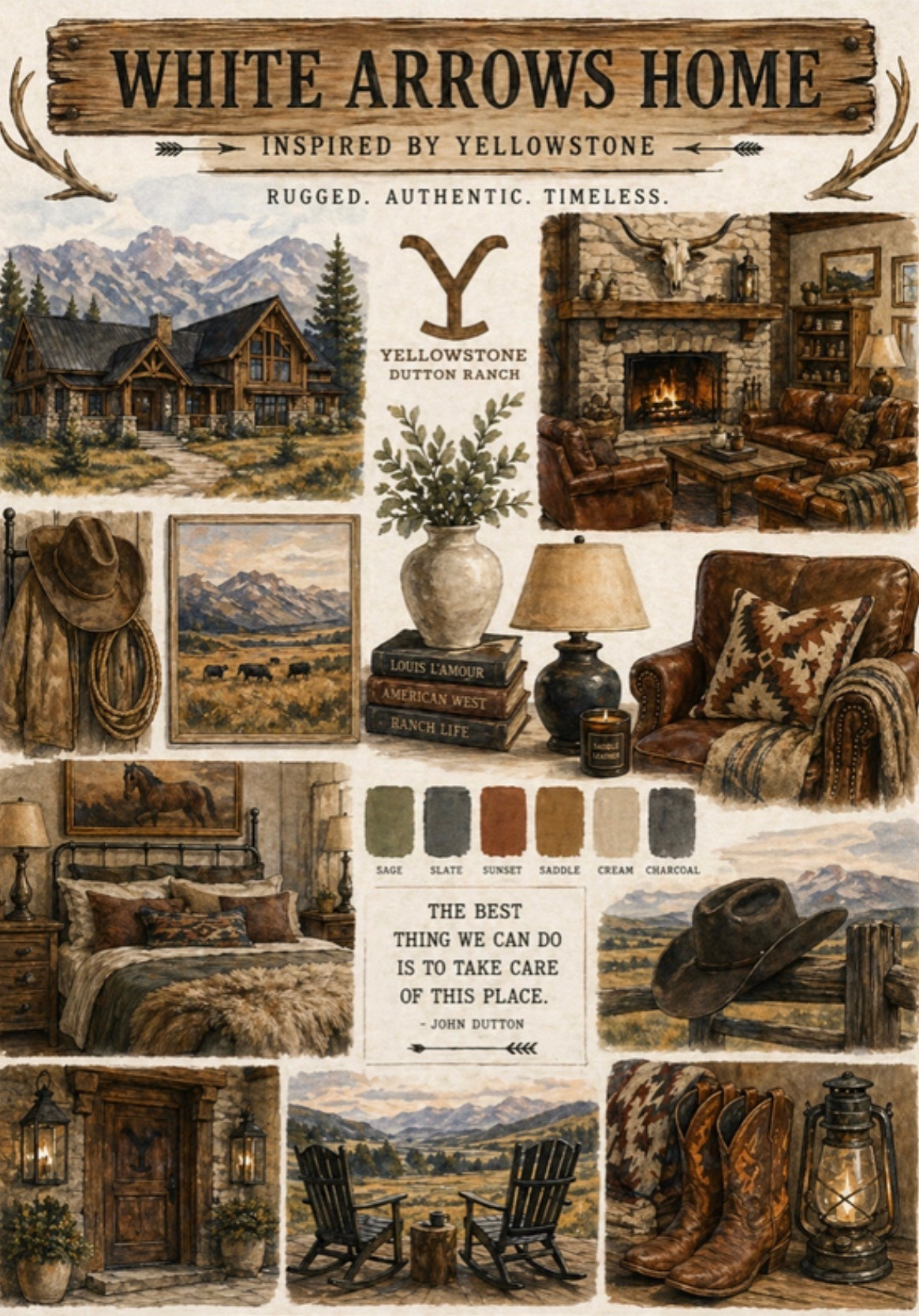 Western Ranch Decor Mood Board| Yellowstone Inspired Rustic Lodge + Cozy Cabin Stylee

#LTKTravel #LTKMens #LTKHome