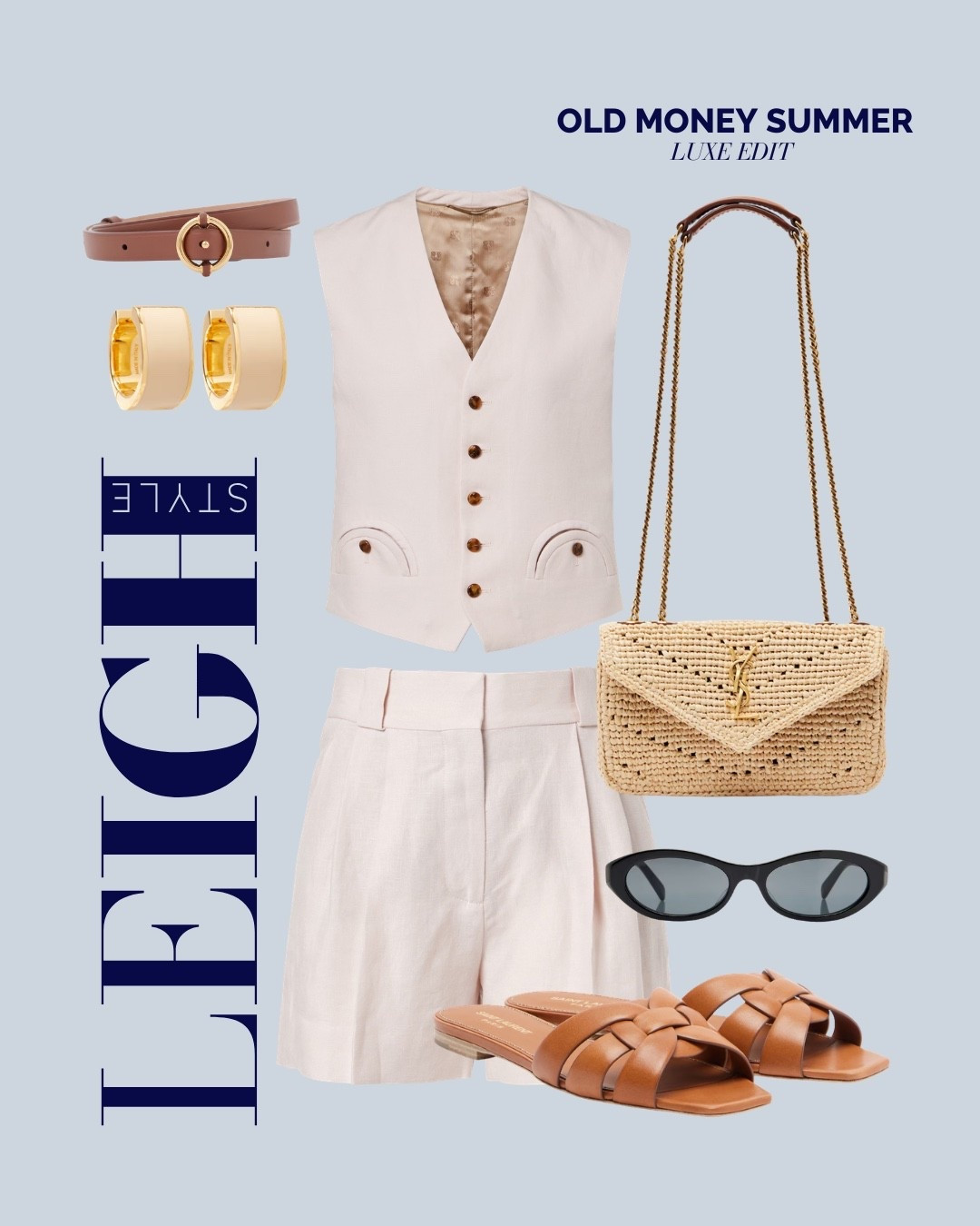 The perfect old money summer outfit—minimal, polished, and effortless.

old money style, old money summer, quiet luxury, luxe outfit, neutral outfit, elevated basics, linen set, linen vest, linen shorts, raffia bag, YSL bag, designer sandals, leather slides, gold jewelry, designer sunglasses, capsule wardrobe, summer outfit, timeless fashion, luxury style, effortless chic

#LTKootd #LTKTravel