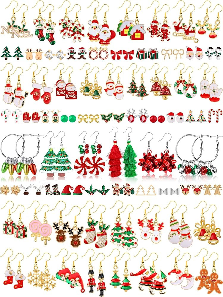 70 Pairs Christmas Earrings for Women Girls, Bulk Christmas Gift Holiday Dangle Earrings Cute Xmas Stud Earrings Set Christmas Party Jewelry Gifts | Amazon (US)